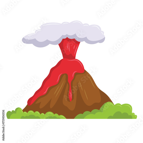 Volcanic eruption vector, volcano clip art, clip art volcano, natural disaster illustration, volcano vector icon, isolated on white background