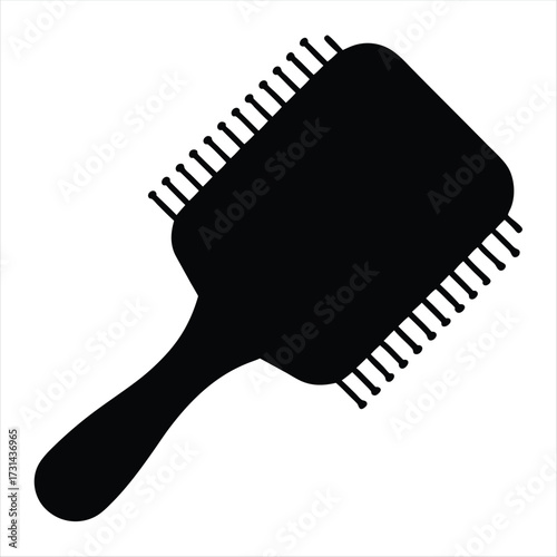 Black silhouette of a hairbrush with handle and bristles on white
