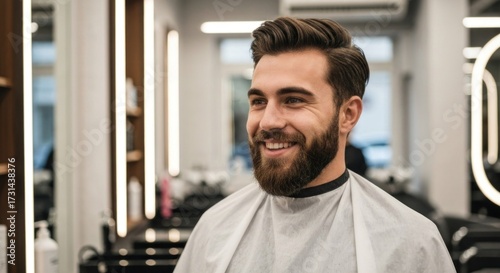 Smiling man with beard in a hair salon