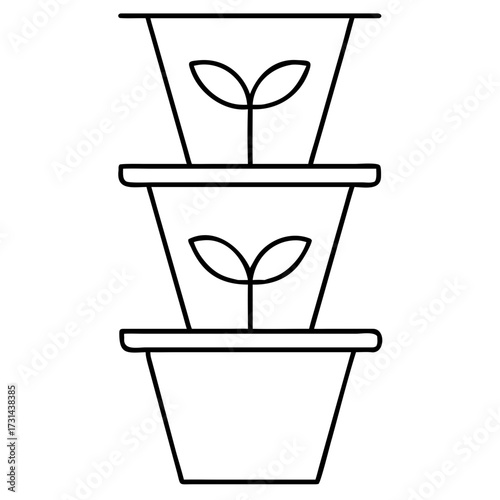 3d icon of three stacked planters with small plants, creating a minimalist and modern design for indoor gardening enthusiasts