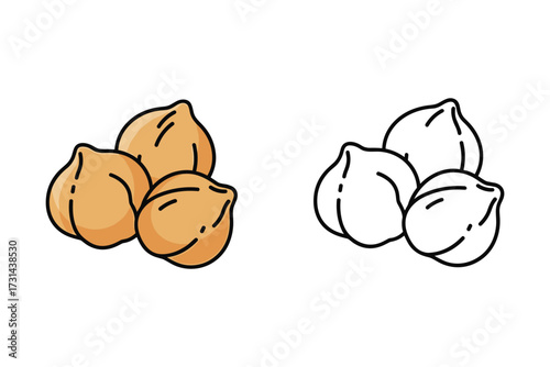 Chickpeas Vector Illustration with Color and Black and White Version