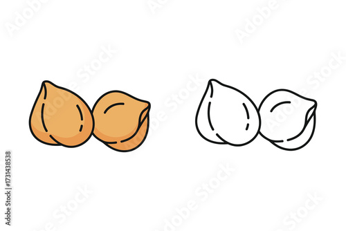 Chickpeas Vector Illustration - Color and Line Art Versions Isolated