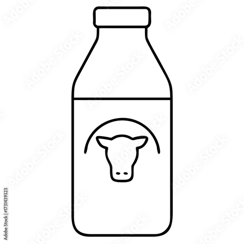 3d icon of outlined illustration of a milk bottle, commonly used for dairy products, representing freshness, nutrition, and healthy lifestyle