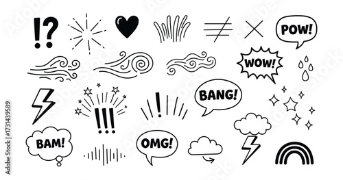 Doodle Style Cartoon Comic Speech Bubbles and Elements Vector