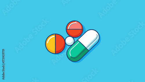 Abstract vector illustration of colorful medicine pills and capsules on a background