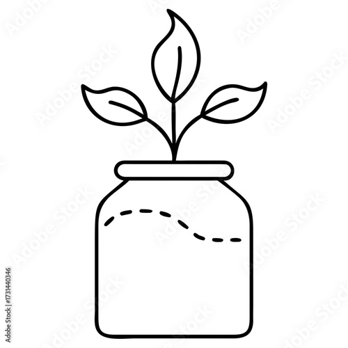 3d icon of a line art illustration of a jar with a plant growing inside, , symbolizing growth, nature, and sustainable living