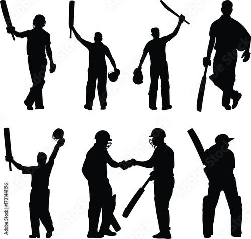 vector silhouettes of Cricket batsman 