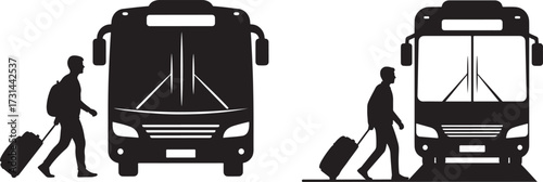 Two buses and travelers silhouette