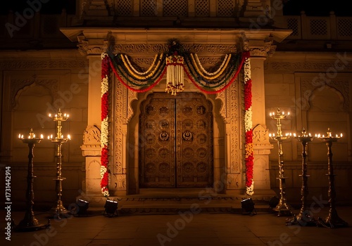 Ornate entrance at night