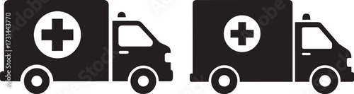 Two ambulance vehicles medical emergency silhouette