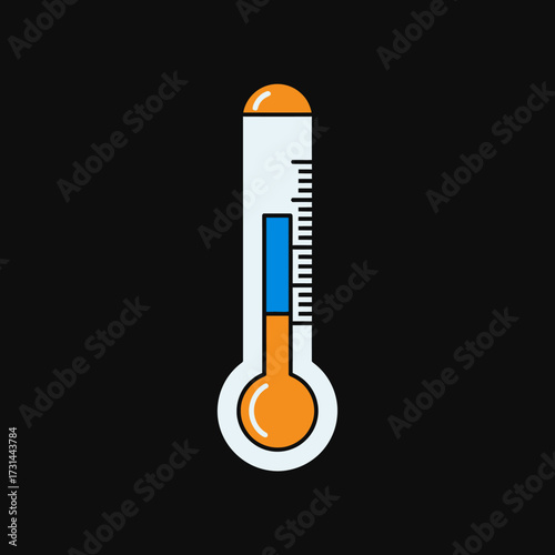 Illustration of a thermometer showing a moderate temperature on a black background.