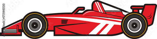 Red racing sports car with dynamic wheels isolated vector illustration