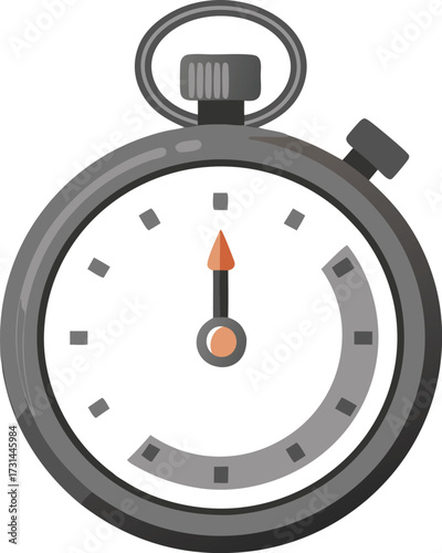 Stopwatch vector illustration showing chrome chronometer with dial and timer elements on white background