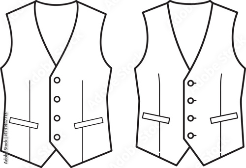 Two views of a formal vest silhouette