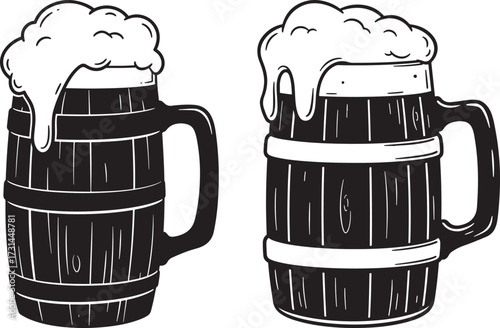 Two wooden beer mugs silhouette