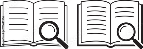 Open books with magnifying glass silhouette