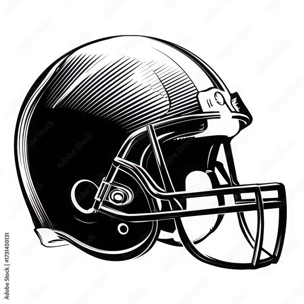 Fototapeta premium Detailed outline of a classic american football helmet viewed from the side isolated on transparent background