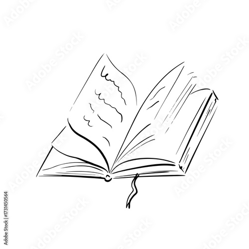 Open book with flaying pages. Quickly sketch vector illustration. Perfect for literature themes, stationery, invitations, publishing, book and historical projects, education study design