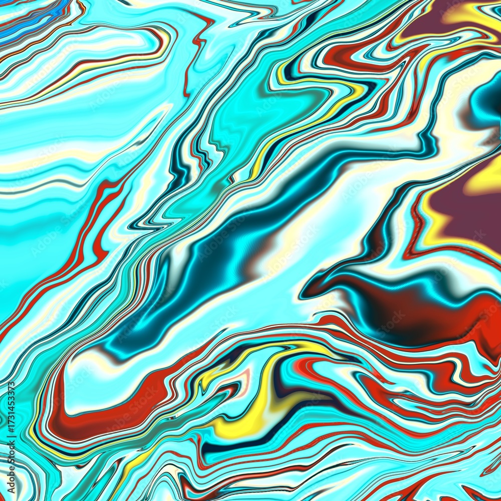 Obraz premium Flowing marble in turquoise and red accents Flowing marble texture with turquoise base and red accents — graphic motion feel, great for advertising and textile prints.