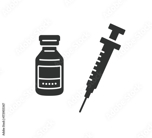 注射器とバイアル剤のシルエットイラスト