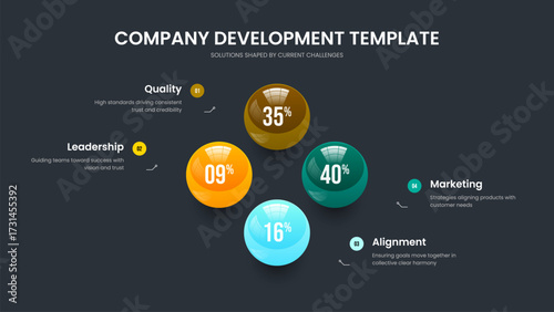 Modern Proposal 4 Step Diagram Slideshow Template. Medical Strategy Four Element Graph Slide Design. Consulting Innovation Presentation Layout Vector Illustration.