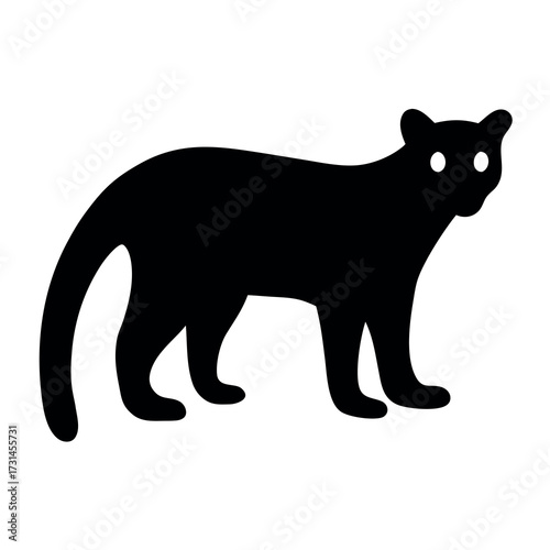 Silhouette of a black cat with glowing white eyes standing alert