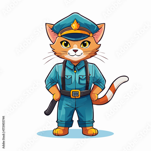 Super Cat Man Hero with Feline Ears and Tail, Vector Illustration