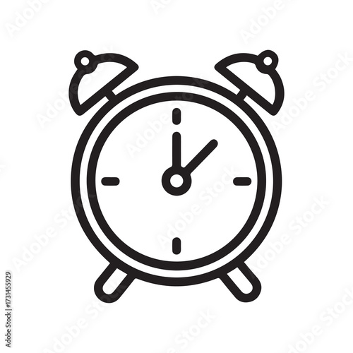 Black Outline Alarm Clock Icon with Two O'Clock Time Displayed