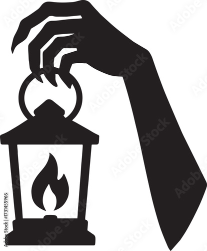 Spooky Hand Holding Lantern Silhouette Vector – Bold Halloween Design