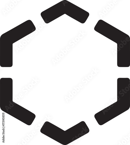 Abstract dashed line hexagon vector, minimal geometric outlined shape for modern digital graphic design.