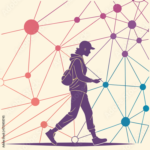 Glowing gradient vector illustration of a neural network web with nodes and connections, symbolizing deep learning and AI data flow. Futuristic, colorful, and dynamic.