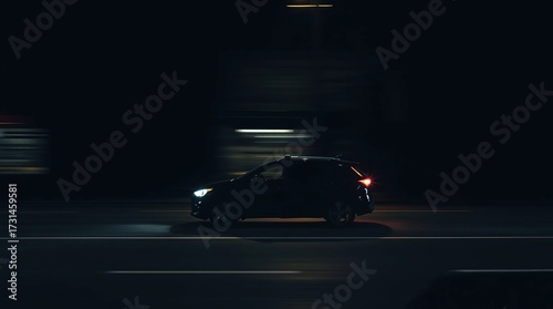 Night Drive with Highway, Car, and Motion Blur.