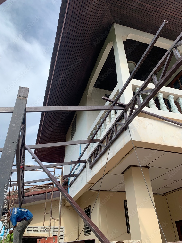 Naklejka premium Steel frame in construction