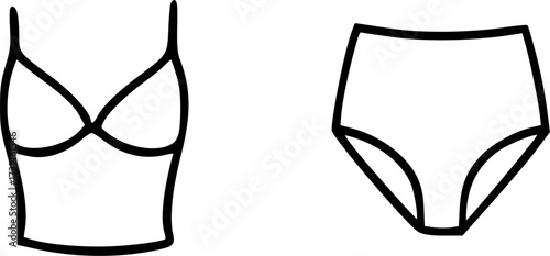 Simple line drawing of a bikini set including top and bottom.