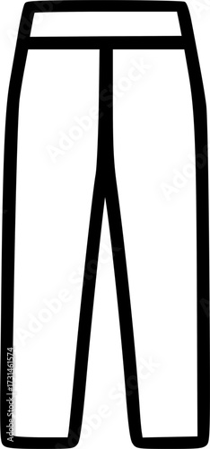 Simple black and white line art icon depicting a pair of trousers or pants, suitable for minimalist design.