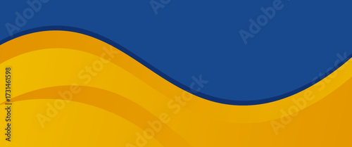 Abstract yellow and blue geometric curve overlap layer background with halftone dots decoration. Modern horizontal banner template design. Suit for cover, header, poster, banner, website, business