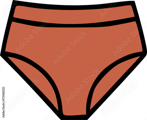 Illustration of a pair of high-waisted, solid-colored, orange underwear with black outlines.