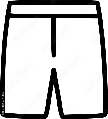 A simple black outline icon of a pair of shorts, representing casual clothing or summer wear.