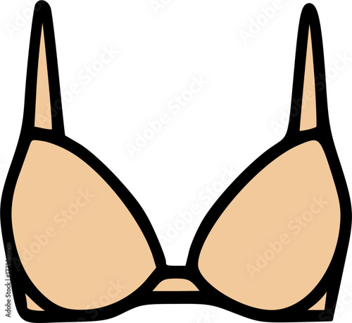 A simple illustration of a beige bra with thin straps and a supportive band.