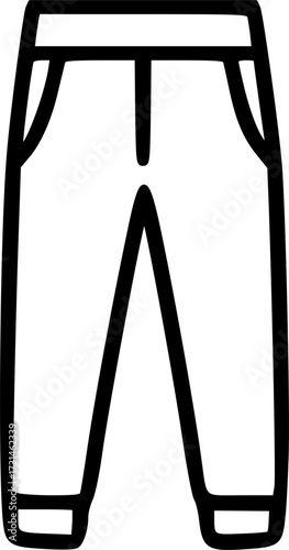 Outline illustration of pants or trousers with pockets and waistband.