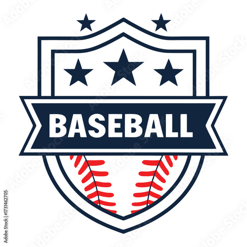 Baseball team emblem featuring a shield with stars and crossed bats 