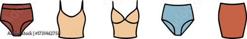 Illustrated collection of women's comfortable undergarments and loungewear basics.