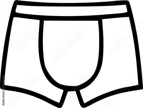 A simple black and white line art illustration of men's boxer briefs underwear, isolated on a plain background.