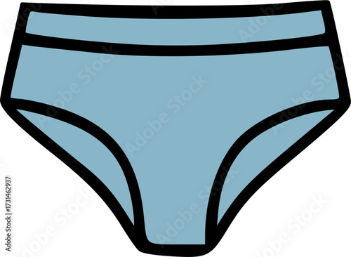 A simple, flat illustration of a pair of light blue underwear with black trim.