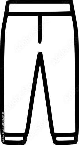 Simple line art icon of a pair of pants, trousers, or sweatpants, depicting basic clothing.