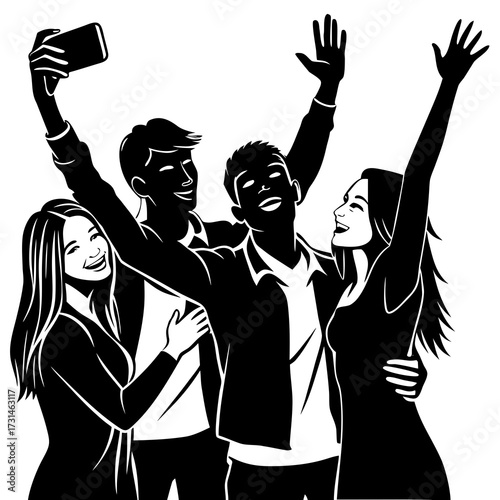 Friends & Couples Silhouettes – Selfies, Celebrations & Joy Vector Set
