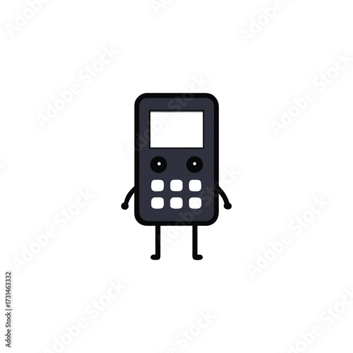 black calculator with digital screen upright on 