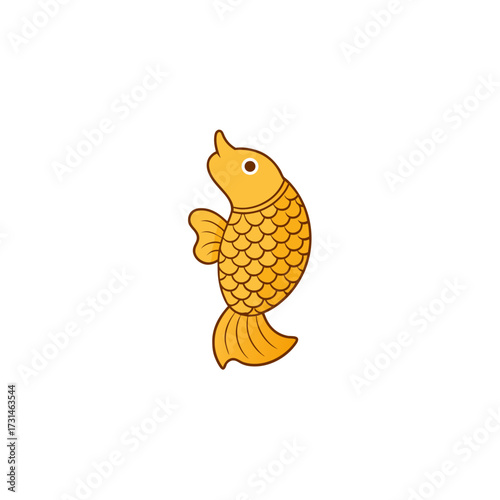 golden fish figurine with scales angled on white