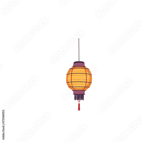 Illuminated traditional Asian lantern with decorative tassel, symbolizing festive celebrations and cultural ambiance