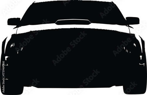 Front view of a black sports car isolated on white background, showcasing its aggressive styling and powerful presence, perfect for automotive enthusiasts